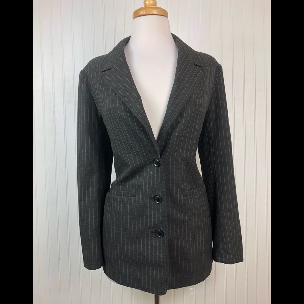 Moussy Women's Gray Pinstriped Jacket Blazer Sz 2